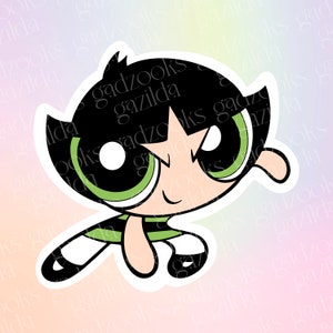 Nostalgic Cartoons, Powerpuff Girls Sticker, Buttercup Fighting, Hand-Drawn, Waterproof, Unique, Nostalgic, Stocking Stuffer, Gift