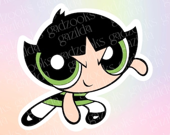 Powerpuff Girls Sticker, Buttercup Fighting, Hand-Drawn Waterproof Vinyl Sticker