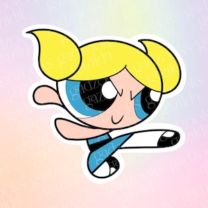Powerpuff Girls Sticker, Bubbles in Battle, Hand-Drawn Waterproof Vinyl Sticker