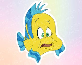 Little Mermaid Sticker, Flounder Scared Guppy, Hand-Drawn Waterproof Vinyl Sticker