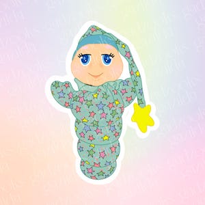 Nostalgic Stickers, Vintage Toy Glowing Baby Cuddle Bug, Hand-Drawn Waterproof Vinyl Sticker