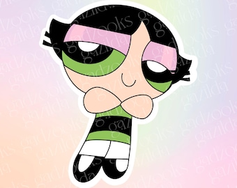 Powerpuff Girls Sticker, Buttercup in Love, Hand-Drawn Waterproof Vinyl Sticker