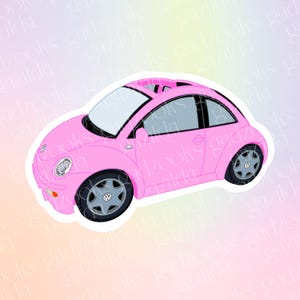 Nostalgic Stickers, Vintage Toy Pink Doll Bug Car, Hand-Drawn Waterproof Vinyl Sticker