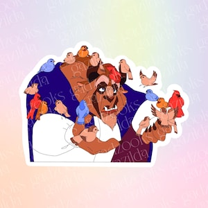 Beauty & the Beast Sticker, Beast Birds, Hand-Drawn Waterproof Vinyl Sticker