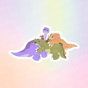 Land Before Time Sticker, Dinosaur Group Hug, Hand-Drawn Waterproof Vinyl Sticker