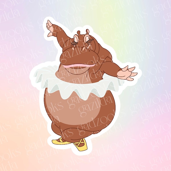 Fantasia Sticker, Prima Ballerina Hippo Skirt, Hand-Drawn Waterproof Vinyl Sticker