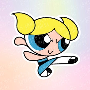 Nostalgic Cartoons, Powerpuff Girls Sticker, Bubbles in Battle, Hand-Drawn, Waterproof, Unique, Nostalgic, Stocking Stuffer, Gift