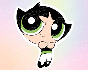 Powerpuff Girls Sticker, Buttercup Cutie, Hand-Drawn Waterproof Vinyl Sticker