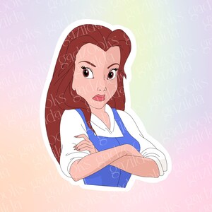 Beauty & the Beast Sticker, Belle Sassy, Hand-Drawn Waterproof Vinyl Sticker