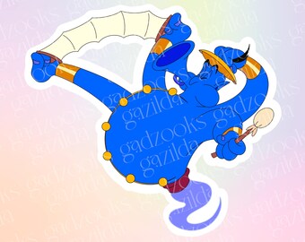 Aladdin Sticker, Genie One Man Band, Hand-Drawn Water Resistant Vinyl Sticker