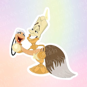 Beauty & Beast Sticker, Lumier Plumette, Hand-Drawn Waterproof Vinyl Sticker