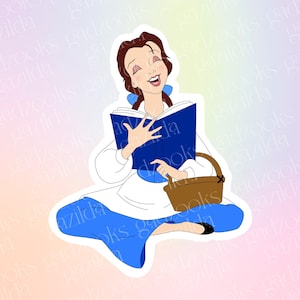 Beauty & the Beast Sticker, Belle Book, Hand-Drawn Waterproof Vinyl Sticker