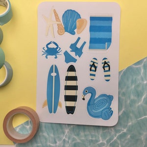 Blauwe zomer sticker vel l planner stickers l kleurrijke strand stickers