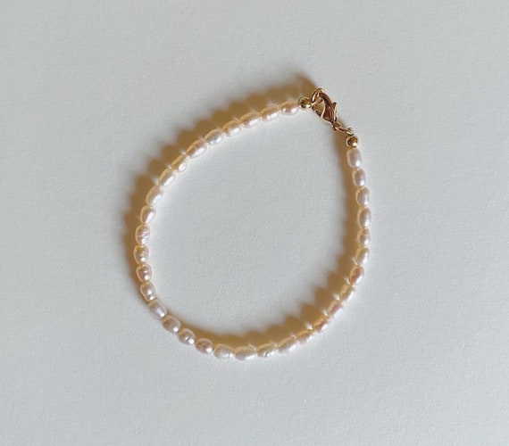 Pink Fresh Water Pearl Bracelet, 14k Gold Filled Disk Charm