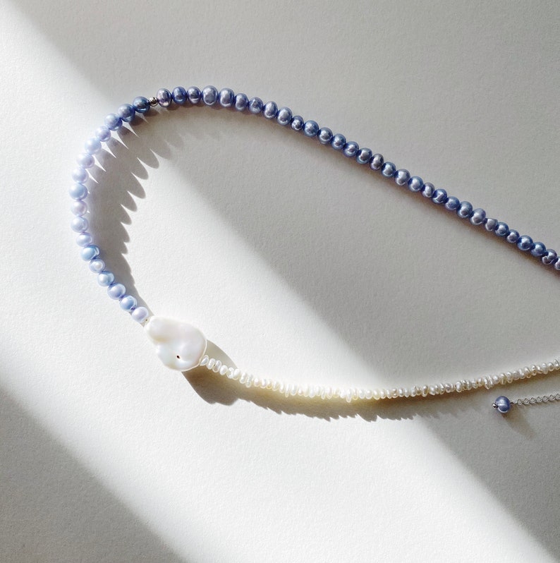 ooak baby blue pearl necklace Mixed pearl necklace