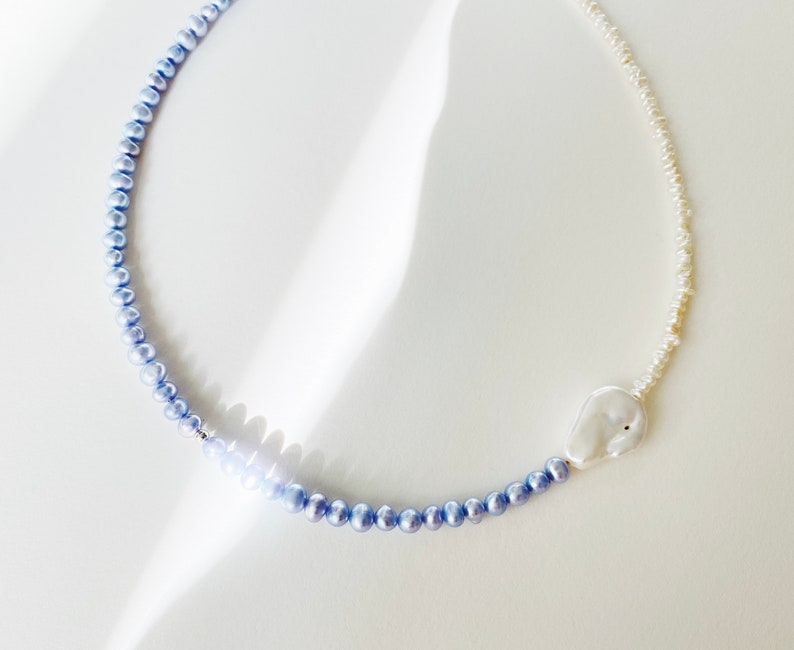 ooak baby blue pearl necklace Mixed pearl necklace