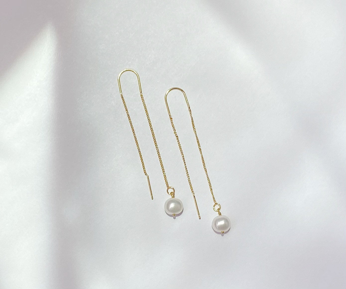White Freshwater Pearl Rounded Threader Earrings