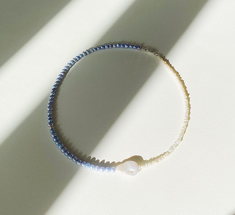 ooak baby blue pearl necklace Mixed pearl necklace