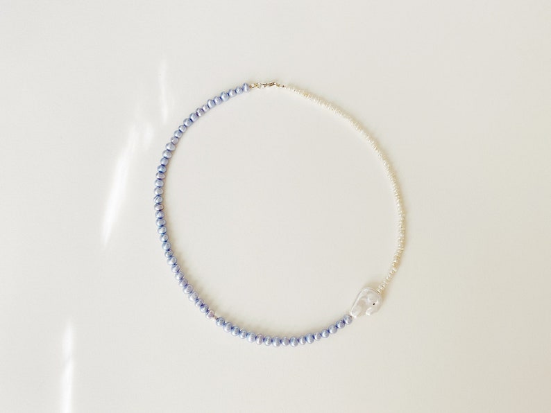 ooak baby blue pearl necklace Mixed pearl necklace