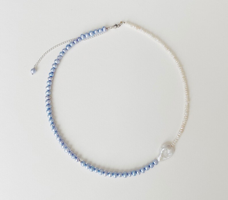 ooak baby blue pearl necklace Mixed pearl necklace