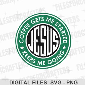 El café me da energía, Jesús me mantiene en marcha SVG PNG - Humor cristiano (Archivos digitales)