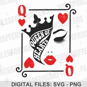 Karta do gry Queen Of Hearts SVG PNG, Koszulka Queen, Stylowa sztuka ścienna SVG, Projekt sublimacji, Pliki cyfrowego rzemiosła dla Cricut i Silhouette