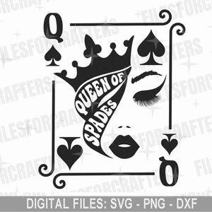 Dame de pique carte à jouer art SVG PNG DXF, chemise Reine, élégant art mural Svg, conception par sublimation, fichiers de découpe numérique pour Cricut/silhouette