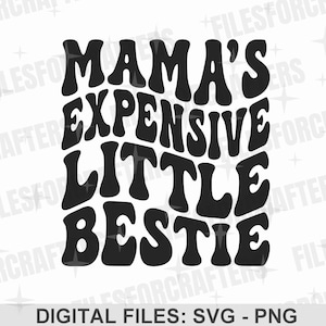 Mama's dure kleine bestie SVG PNG, retro golvende tekst SVG, grappig kindershirt, sublimatieontwerp, digitale ambachtelijke bestanden voor de Cricut/silhouet