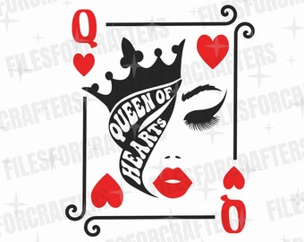 Arte de naipes de la Reina de Corazones SVG PNG, Camisa de la Reina, Arte mural elegante SVG, Diseño de sublimación, Archivos de manualidades digitales para Cricut y Silhouette