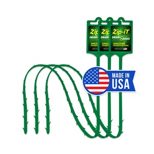 May include: Three green Zip-It Drain Snake drain cleaning tools with a red, white, and blue American flag sticker that says "Made in USA".