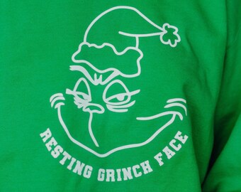 Resting Grinch Face Sweatshirt | Grinch Christmas Crew | Whoville Sweater | Adult Unisex Pullover Christmas Gift | Holiday Season Crew