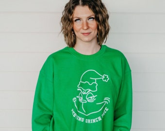 Resting Grinch Face Sweatshirt | Grinch Christmas Crew | Whoville Sweater | Adult Unisex Pullover Christmas Gift | Holiday Season Crew