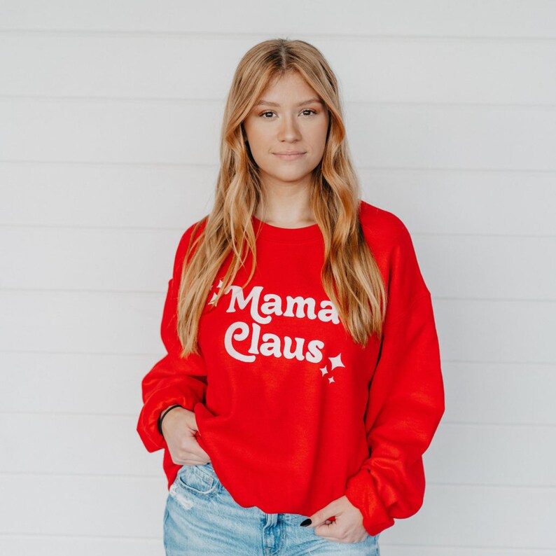 Mama Claus Holiday Sweatshirt Merry Christmas Sweatshirt Mom Christmas Gift Mrs. Claus Crew Unisex Adult Pullover image 3
