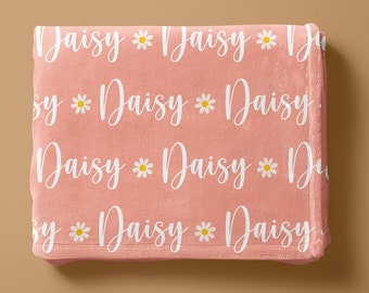 Kids Name Blanket with Daisy, Daisy Name Blanket, Name Blanket for Girl, Gift for Girl, Personalized Blanket with Flowers, Pink Blanket