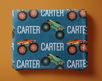 Monster Truck Name Blanket, Personalized Monster Truck Blanket, Name Blanket for Boy, Baby Boy Gift, Kids Fun Blanket, Toddler Boy Gift