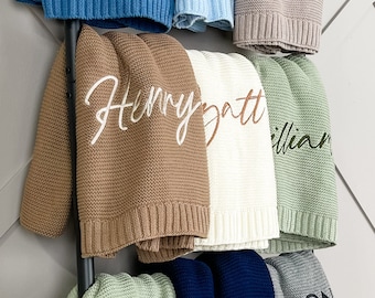 Knit Blanket, Baby gift, Newborn gift, Personalized Name, Stroller Blanket, Newborn Baby Gift, Soft Cotton Baby Blanket, baby shower Gift