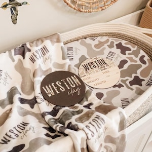Camo Print Baby Blanket, Wildlife Name Blanket, Woodland Theme Baby Blanket, Personalized Camo Swaddle, Name Blanket for Boy, Hunting Theme