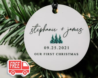 Our First Christmas Ornament, Engaged ornament, Just Married Ornament, First Christmas Together, Personalized Ornament, 2.75&quot; Christmas