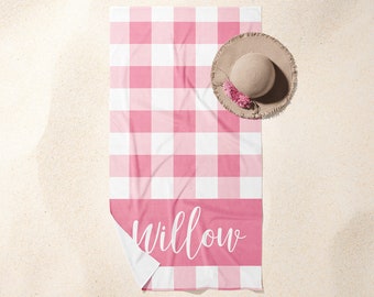 Kids Name Towel, Personalized Towel, Personalized Beach Towel, Towel with Name, Gift for Kids, Gingham Towel, Groovy Beach Towel, Girl Towel