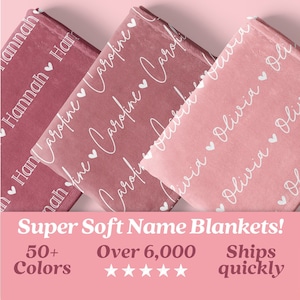 Kids Name Blanket with Hearts, Heart Name Blanket, Name Blanket for Girl, Dorm Room Bedding, Personalized Blanket with Hearts, Pink Blanket