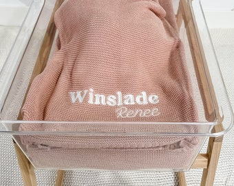 Embroidered Name Knit Blanket, Knitted Baby Name Blanket, Baby Name Blanket, Personalized Name, Name Blanket for Girl, Pink Baby Blanket