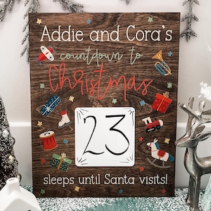 Kids Christmas Countdown, Personalized Advent Calendar, Days Until Santa, Wooden Christmas Countdown, Holiday Home Decor, Family Xmas Sign