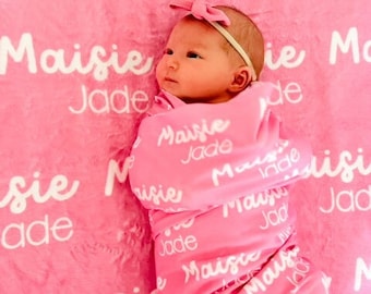 Baby Name Swaddle, Newborn Name Swaddle, Personalized Baby Name Swaddle, Hospital Blanket, Baby Shower Gift, Custom Baby Gift, Pink Swaddle