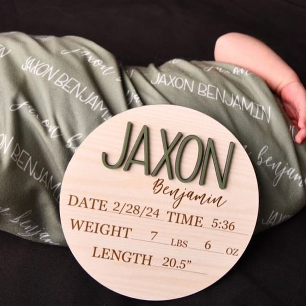 Baby Name Swaddle, Swaddle and 3D Birth Stat, Baby Name Announcement, Hospital Newborn Announcement, Baby Birth Stat, Blanket with Baby Name