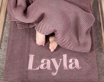 Embroidered Name Knit Blanket, Knitted Baby Name Blanket, Baby Name Blanket, Personalized Name, Name Blanket for Girl, Baby Girl Blanket