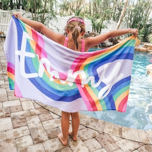 Kids Name Towel, Personalized Towel, Personalized Beach Towel, Towel with Name, Gift for Kids, Rainbow Kids Towel, Girl Beach Towel