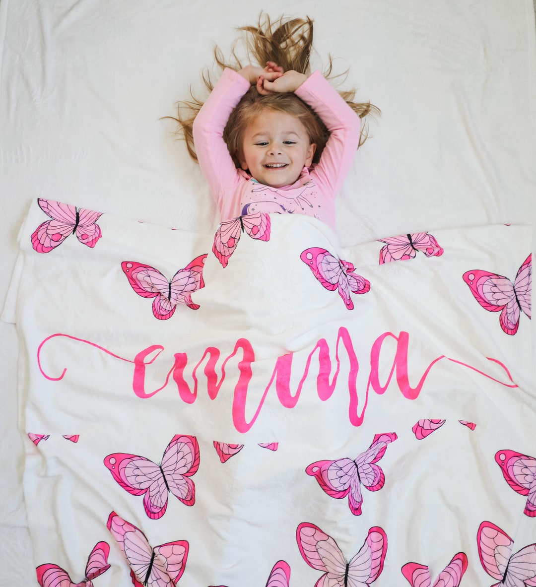 Personalized Blanket for Kids, Butterfly Theme, Custom Baby Blanket, Custom Name Blanket, Soft ...