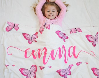 Personalized Blanket for Kids, Butterfly Theme, custom baby blanket, custom name blanket, soft baby blanket, plush personalized butterfly