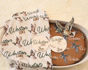 Mallard Blanket, Wildlife Name Blanket, Woodland Theme Baby Blanket, Personalized Duck Animal Blanket, Name Blanket for Boy, Fowl Theme