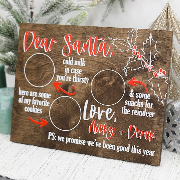 Assiette à biscuits personnalisée Père Noël | Plateau à biscuits du réveillon de Noël | Assiette de biscuits du Père Noël et de lait | Biscuit de ferme en bois | Panneau Cher Père Noël
